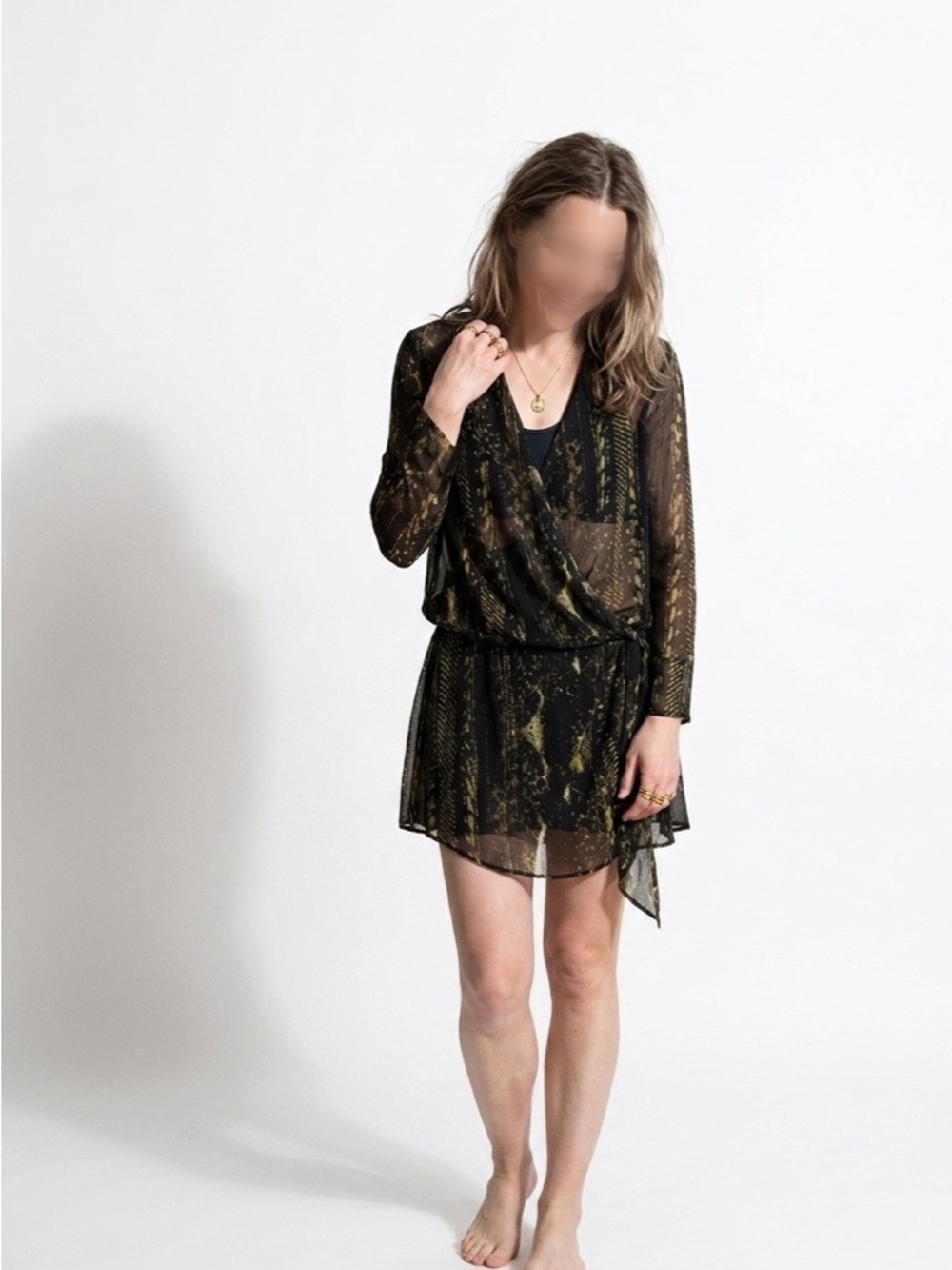 IRO Black and Green Sheer Swim Coverup Dress
